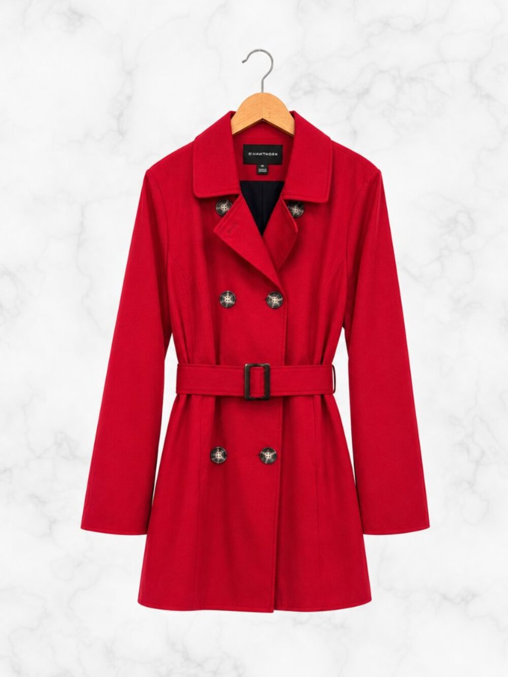 41 HAWTHORN Crue Double-Breasted Belted Trench Coat Red Size 2X